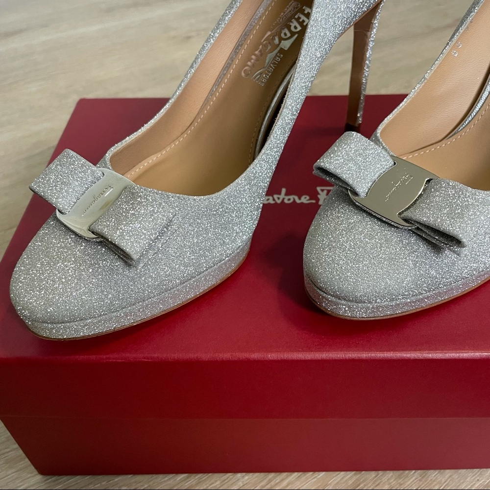 🆕 Salvatore Ferragamo Osimo Glitter Leather Pumps - Picture 8 of 14
